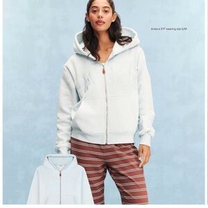 Parke Monochrome Varsity Zip Up Hoodie in Arctic Small/Medium